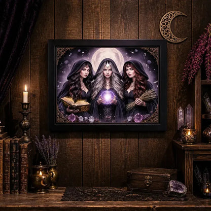 Mystical Witches Canvas Wall Art - Halloween Black Framed Print for Wiccan Altar Decor_mockup_2.webp