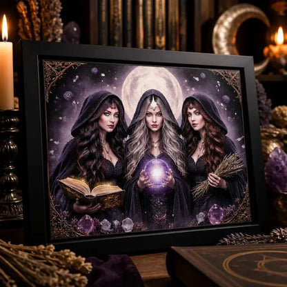 Mystical Witches Canvas Wall Art - Halloween Black Framed Print for Wiccan Altar Decor_mockup_3.webp