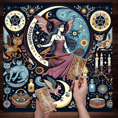 Mystical Witchy Altar Cloth – Celestial & Animal Design for Tarot Reading, Wicca Rituals-MoonChildWorld