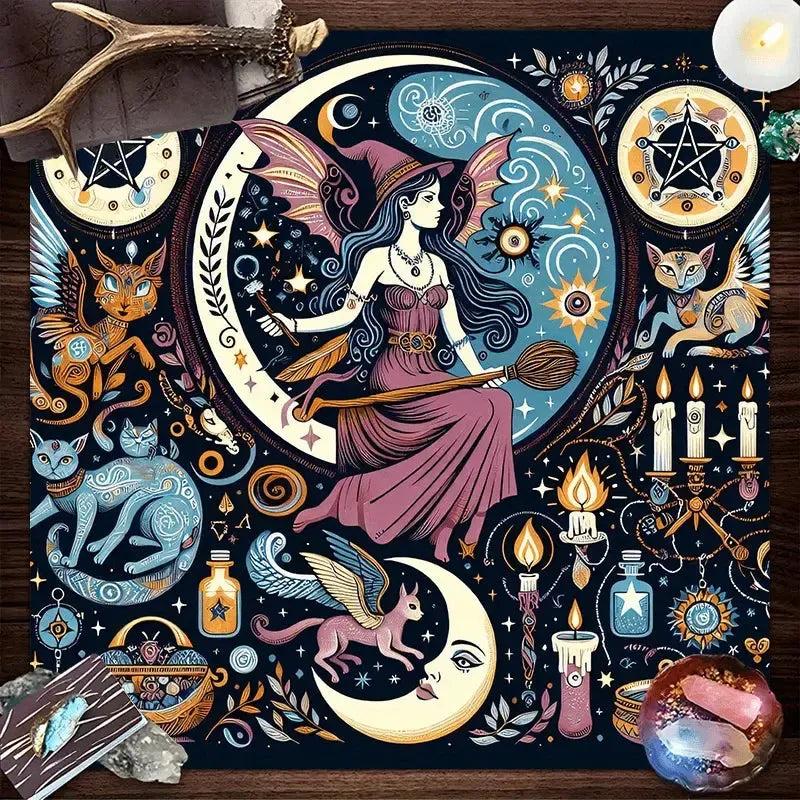 Mystical Witchy Altar Cloth – Celestial & Animal Design for Tarot Reading, Wicca Rituals-MoonChildWorld