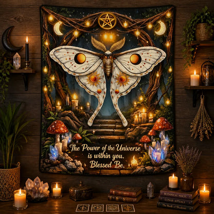 Mystical Witchy Moth Tapestry for Wiccan & Pagan - Witchy Wall Hanging_mockup_2.webp