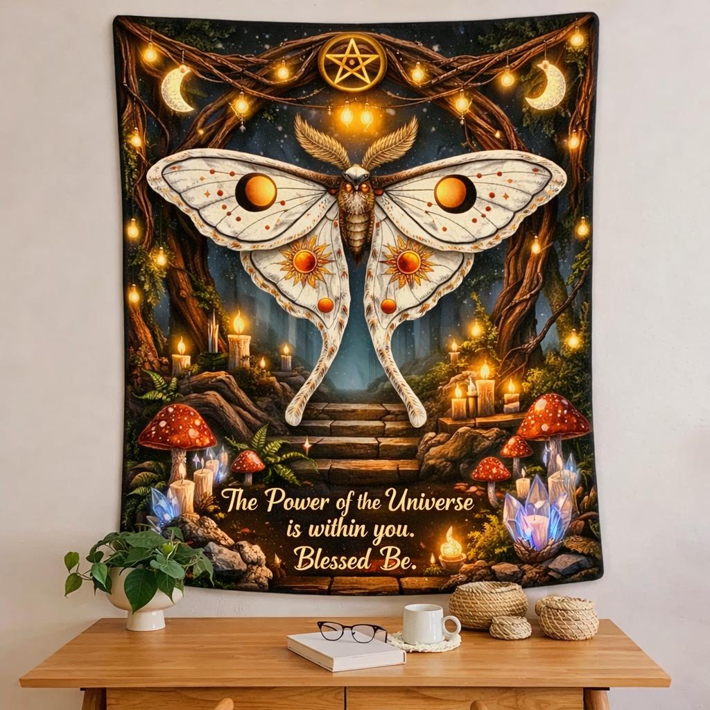 Mystical Witchy Moth Tapestry for Wiccan & Pagan - Witchy Wall Hanging-MoonChildWorld
