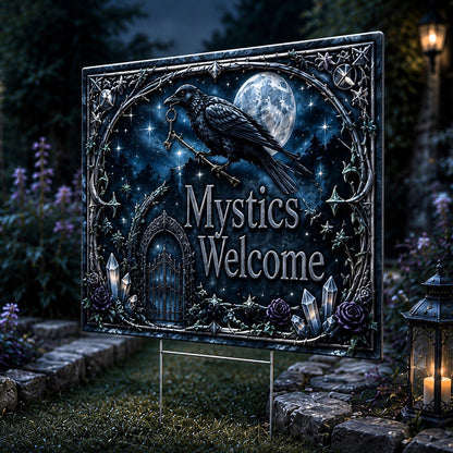 Mystics Welcome Wicca Yard Sign - front view