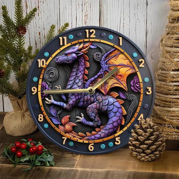 Mythical Dragon Wall Clock Fantasy Purple Dragon Clock Home Decor-MoonChildWorld