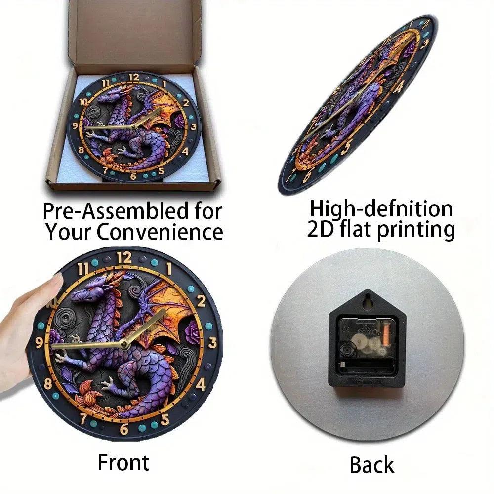Mythical Dragon Wall Clock Fantasy Purple Dragon Clock Home Decor-MoonChildWorld