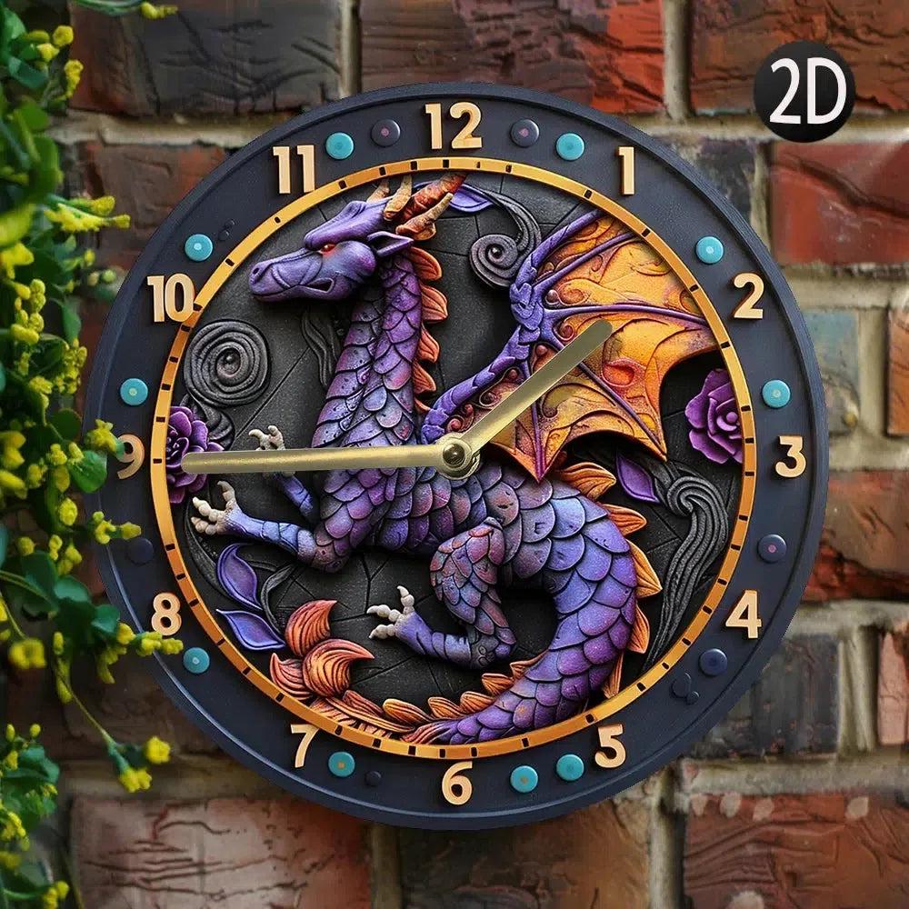 Mythical Dragon Wall Clock Fantasy Purple Dragon Clock Home Decor-MoonChildWorld