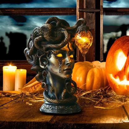 Mythical Goddess Medusa Bust Statue With LED Light - Witchy Gothic Resin Ornament Halloween Decoration-MoonChildWorld