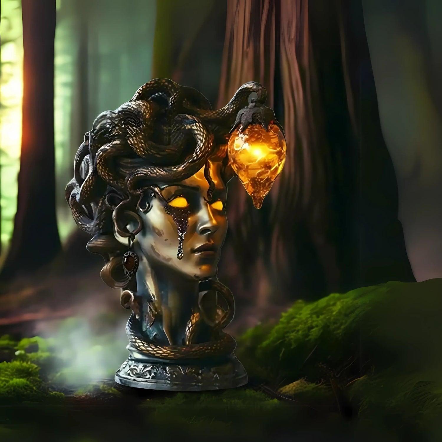 Mythical Goddess Medusa Bust Statue With LED Light - Witchy Gothic Resin Ornament Halloween Decoration-MoonChildWorld