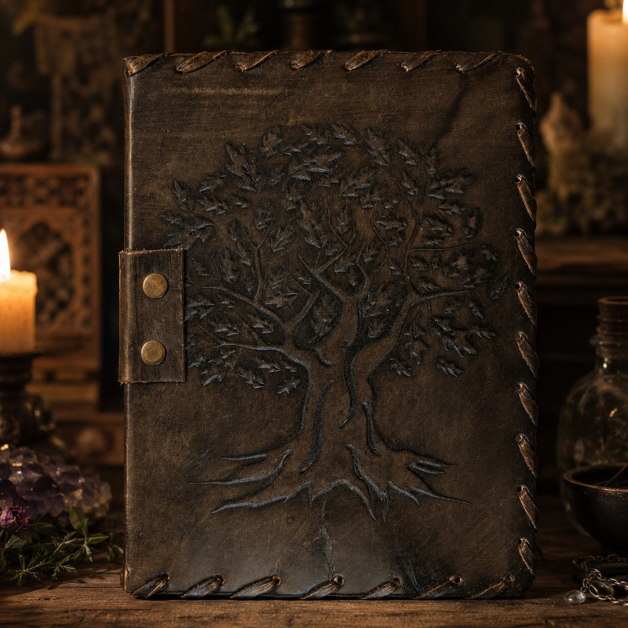 Mythological Sun Moon Leather Journal – Handmade Pagan Grimoire Book of Shadows-MoonChildWorld