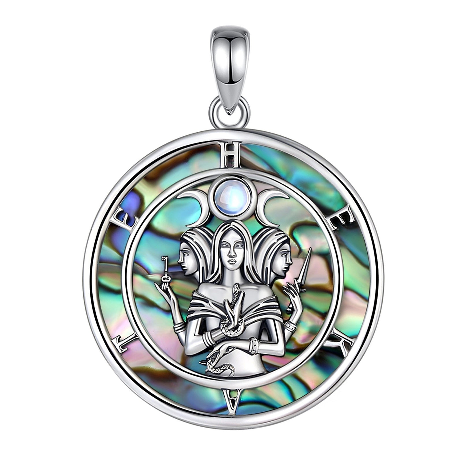 Natural Abalone Moon Goddess Necklace Hecate Amulet Jewelry-MoonChildWorld