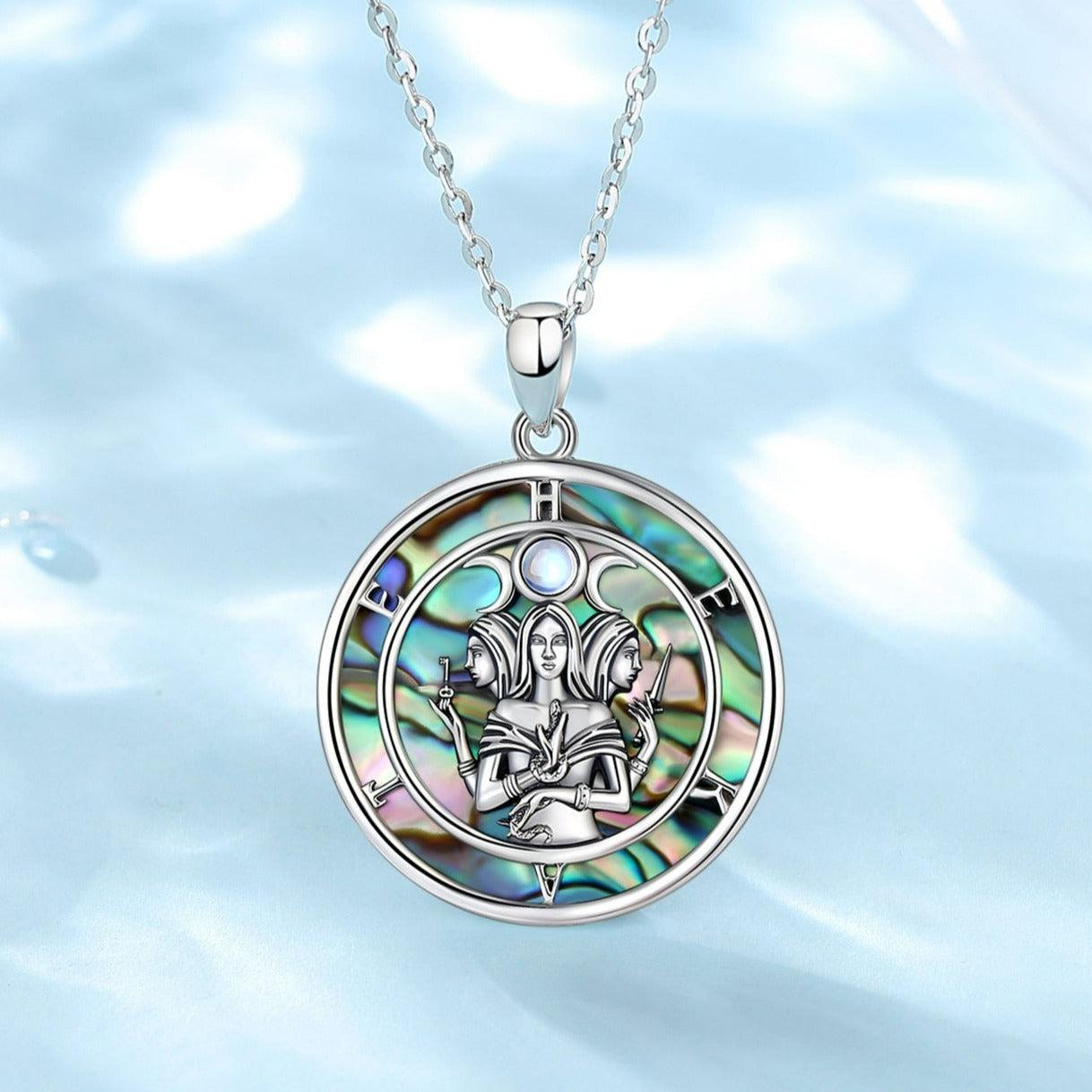 Natural Abalone Moon Goddess Necklace Hecate Amulet Jewelry-MoonChildWorld