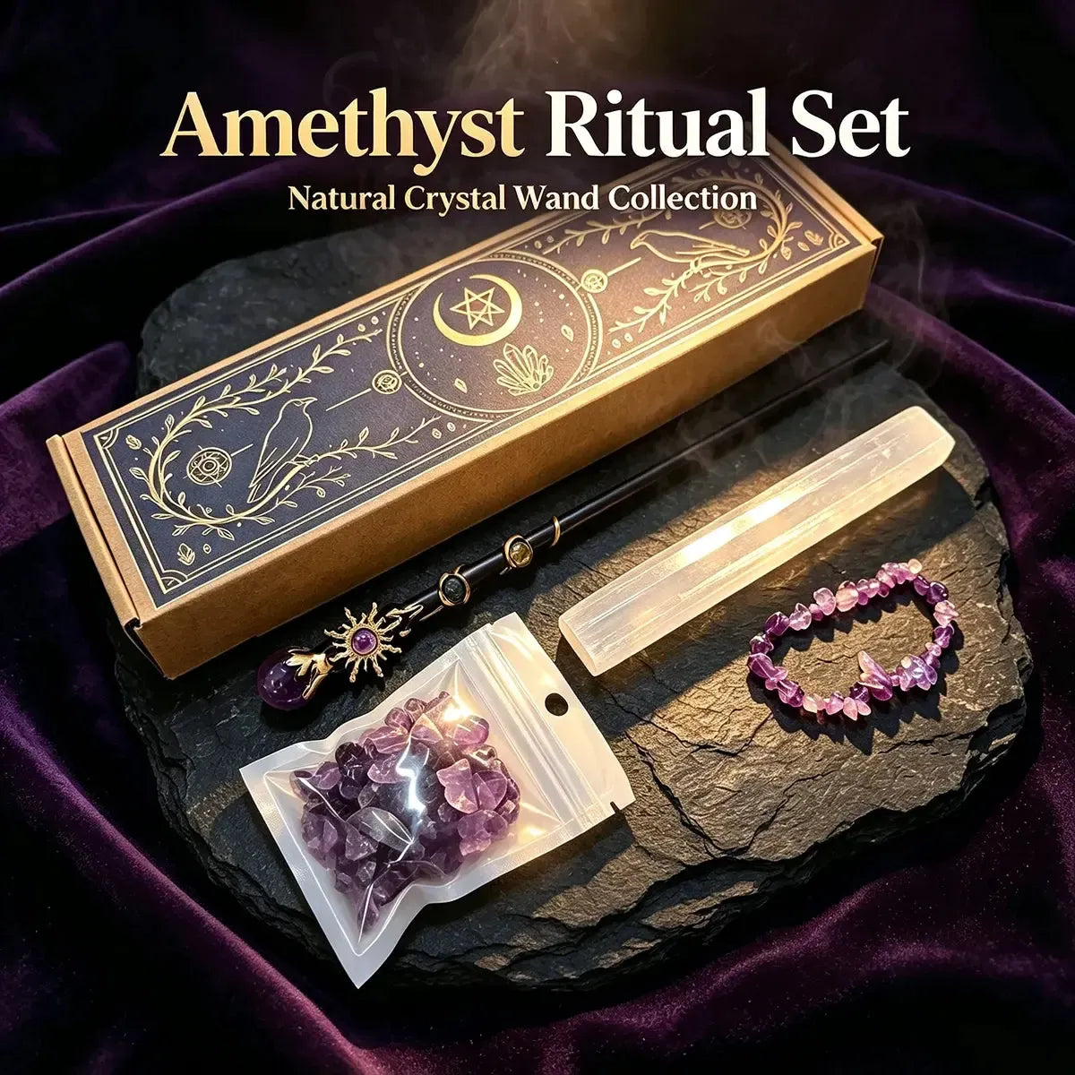 Natural Crystal Wand Altar Kit, Wiccan Ritual Supplies, product view 3 of 10