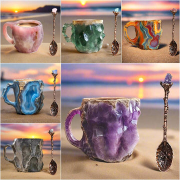 Mineral Crystal Coffee Mugs Natural Mineral Crystal Mug With Spoon Christmas Gift-MoonChildWorld