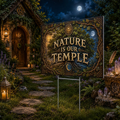 Nature Is Our Temple Stone Arch Wicca Yard Sign - close up detail