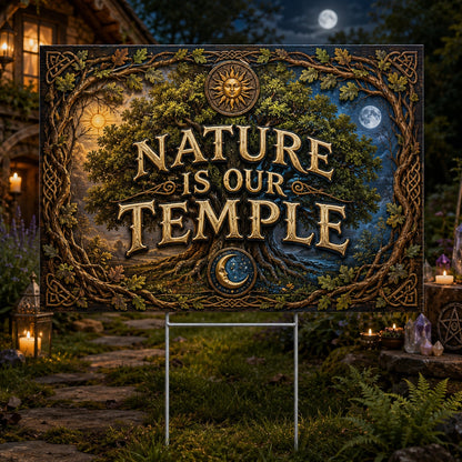 Nature Is Our Temple Stone Arch Wicca Yard Sign - front view