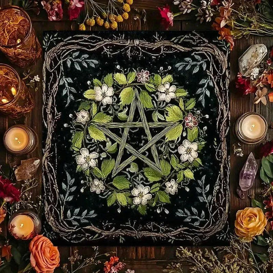 Nature Pentagram Tarot Tablecloth โ Pagan Altar Cloth for Divination, Rituals & Witchy Home Decor-MoonChildWorld