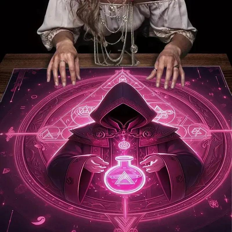 Neon Pink Wizard Witchcraft Tarot Tablecloth – Mystical Altar Cloth for Divination, Meditation & Home Decor-MoonChildWorld