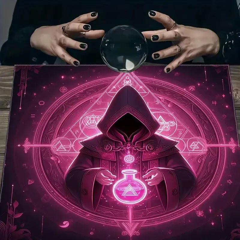 Neon Pink Wizard Witchcraft Tarot Tablecloth – Mystical Altar Cloth for Divination, Meditation & Home Decor-MoonChildWorld