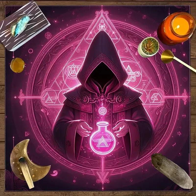 Neon Pink Wizard Witchcraft Tarot Tablecloth – Mystical Altar Cloth for Divination, Meditation & Home Decor-MoonChildWorld