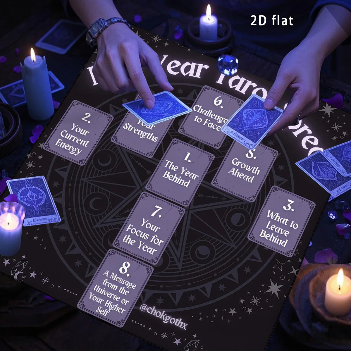 Moon phase tarot mat – lunar cycle print detail close-up