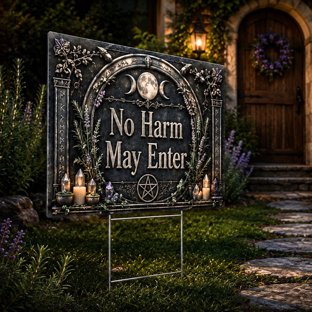 No Harm May Enter Wicca Yard Sign - porch scene