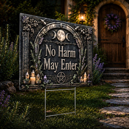 No Harm May Enter Wicca Yard Sign - porch scene