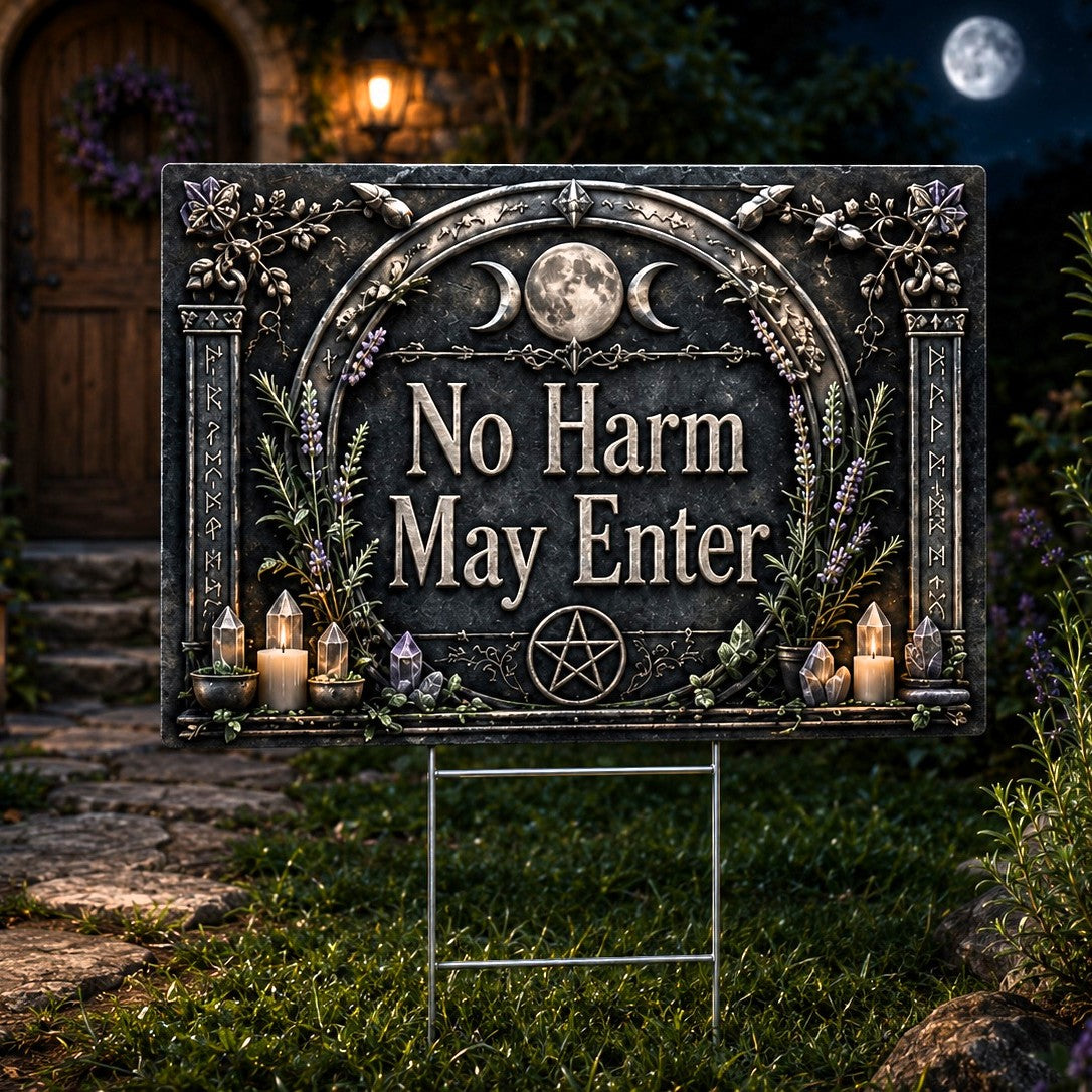 No Harm May Enter Wicca Yard Sign - front view