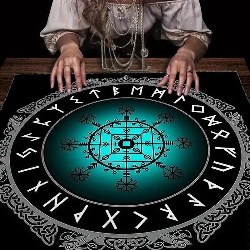 Nordic Viking Compass Mysterious Tarot Tablecloth - Pagan Altar Cloth for Reading Divination-MoonChildWorld