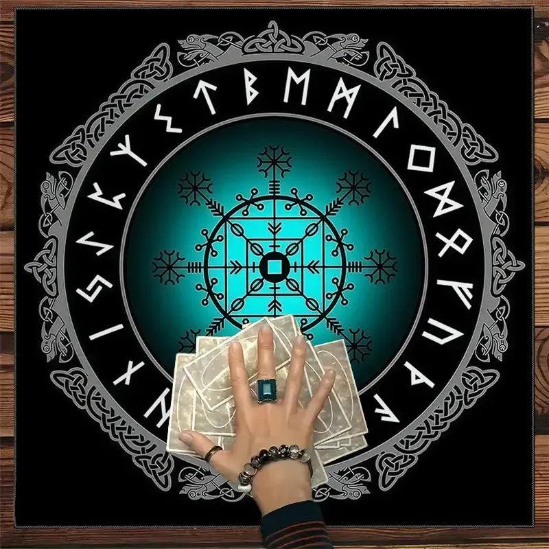 Nordic Viking Compass Mysterious Tarot Tablecloth - Pagan Altar Cloth for Reading Divination-MoonChildWorld