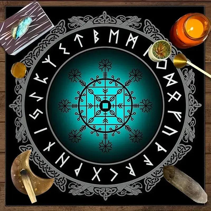 Nordic Viking Compass Mysterious Tarot Tablecloth - Pagan Altar Cloth for Reading Divination-MoonChildWorld