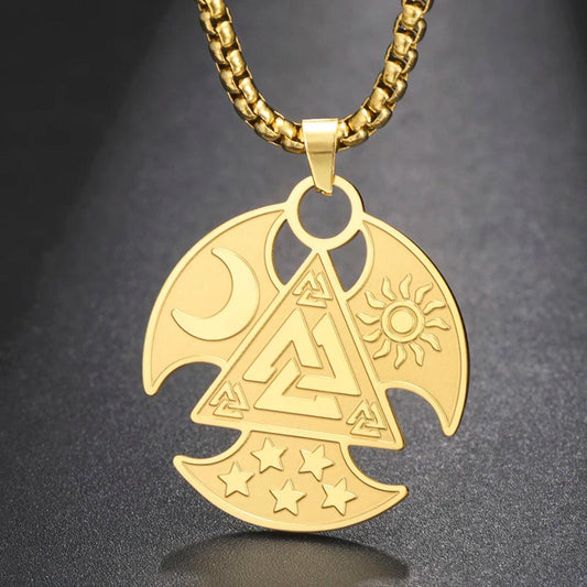 Nordic Viking Valknut Necklace Odin Symbol Stars Moon Sun Necklace Norse Jewelry-MoonChildWorld