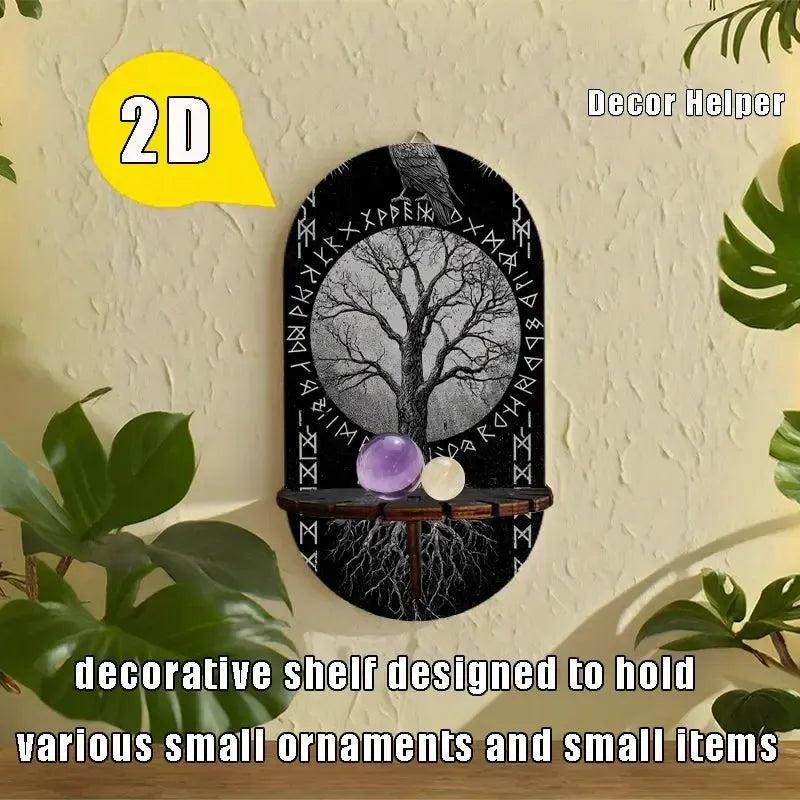 Nordic Yggdrasil Tree of Life Wall Shelf - Bohemian Style Wood Rune Display Stand Norse Mythology-MoonChildWorld
