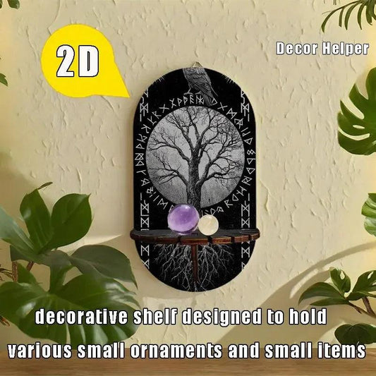 Nordic Yggdrasil Tree of Life Wall Shelf - Bohemian Style Wood Rune Display Stand Norse Mythology-MoonChildWorld