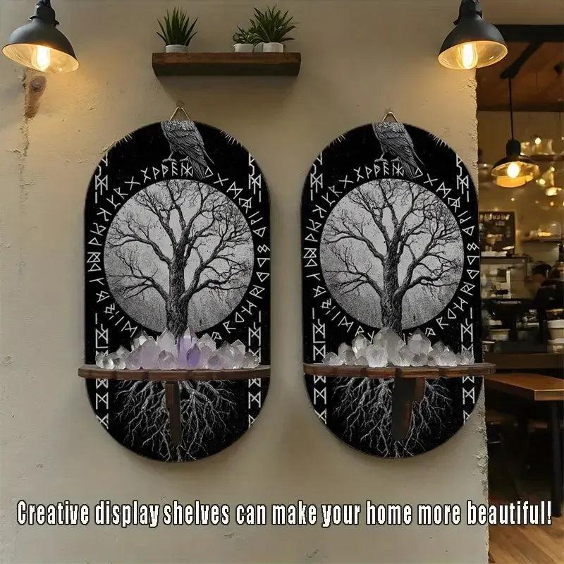 Nordic Yggdrasil Tree of Life Wall Shelf - Bohemian Style Wood Rune Display Stand Norse Mythology-MoonChildWorld