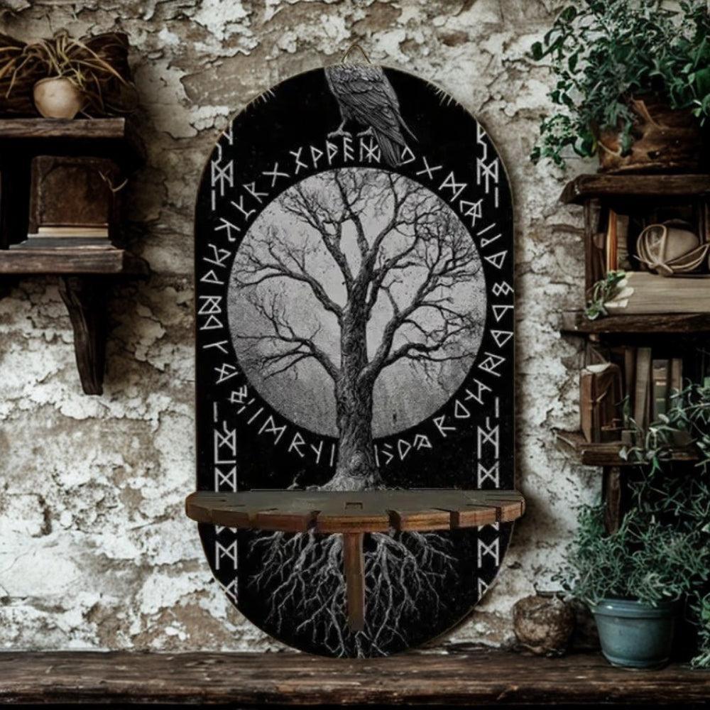 Nordic Yggdrasil Tree of Life Wall Shelf - Bohemian Style Wood Rune Display Stand Norse Mythology-MoonChildWorld