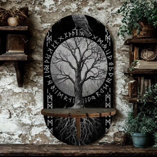 Nordic Yggdrasil Tree of Life Wall Shelf - Bohemian Style Wood Rune Display Stand Norse Mythology-MoonChildWorld