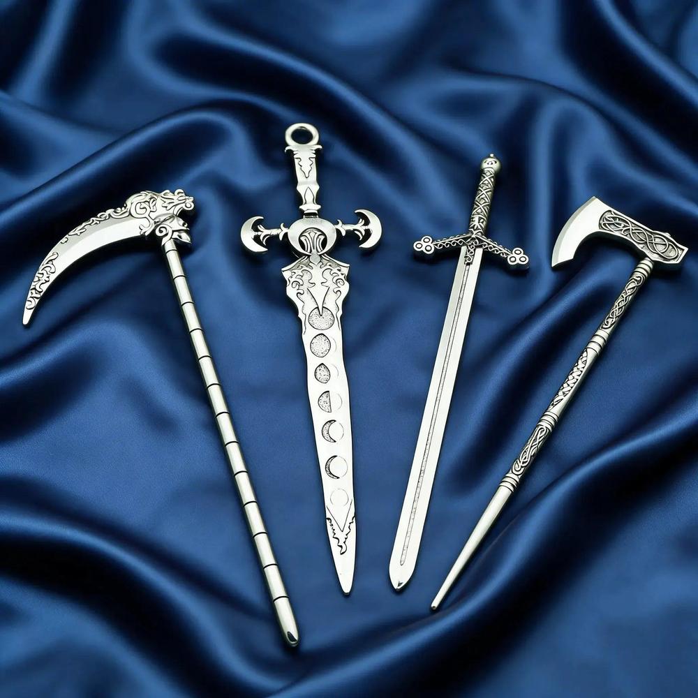 Norse Viking Flying Dragon Retro Sickle Battle Axe Shaped Hairpin Set Serpentine Sword Pagan Hair Accessories-MoonChildWorld