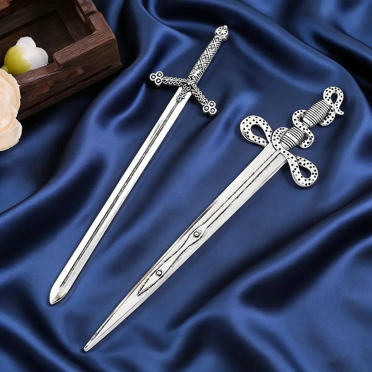 Norse Viking Flying Dragon Retro Sickle Battle Axe Shaped Hairpin Set Serpentine Sword Pagan Hair Accessories-MoonChildWorld