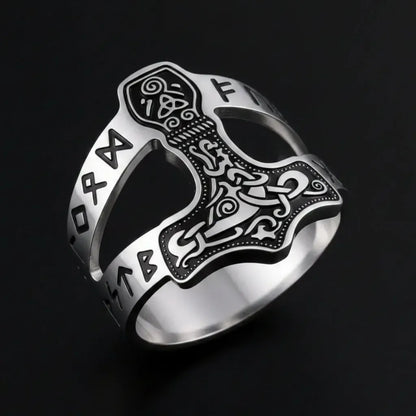 Thor hammer ring with Celtic knotwork – Viking Norse Pagan stainless steel jewelry