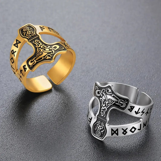 Norse Viking Mjolnir Thor hammer ring silver – Celtic rune Pagan amulet jewelry