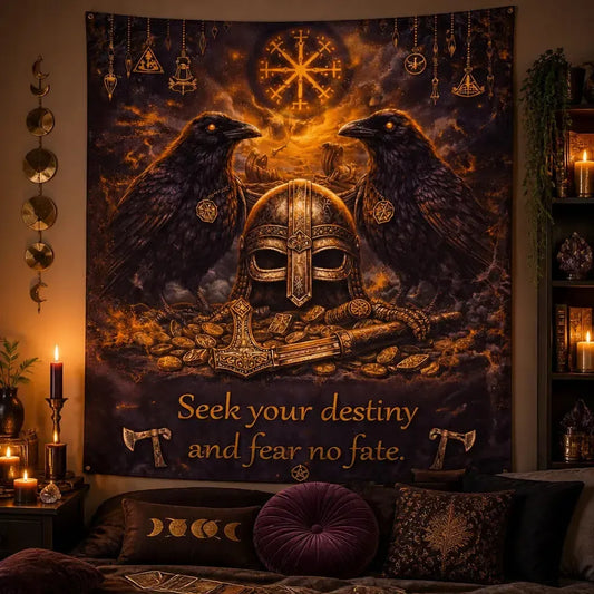 Norse Viking Tapestry - Raven Crow Meditation Runes Wall Hanging_mockup_1.webp