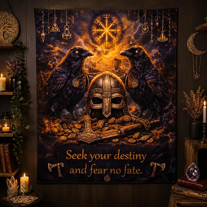 Norse Viking Tapestry - Raven Crow Meditation Runes Wall Hanging_mockup_2.webp