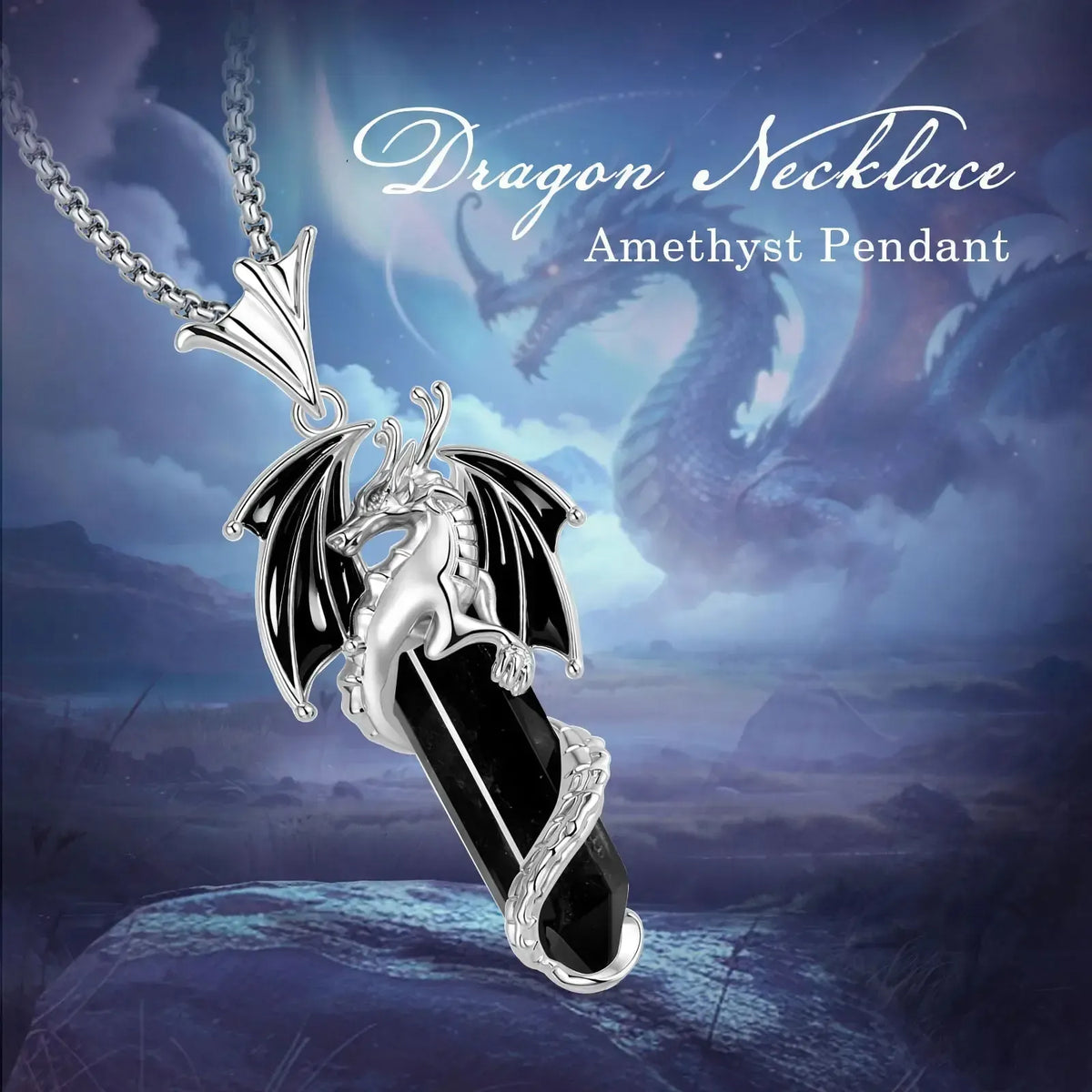 Obsidian dragon pendant worn over a dark jumper