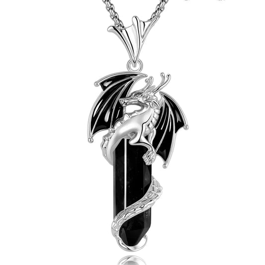 Obsidian dragon necklace with a natural stone pendant