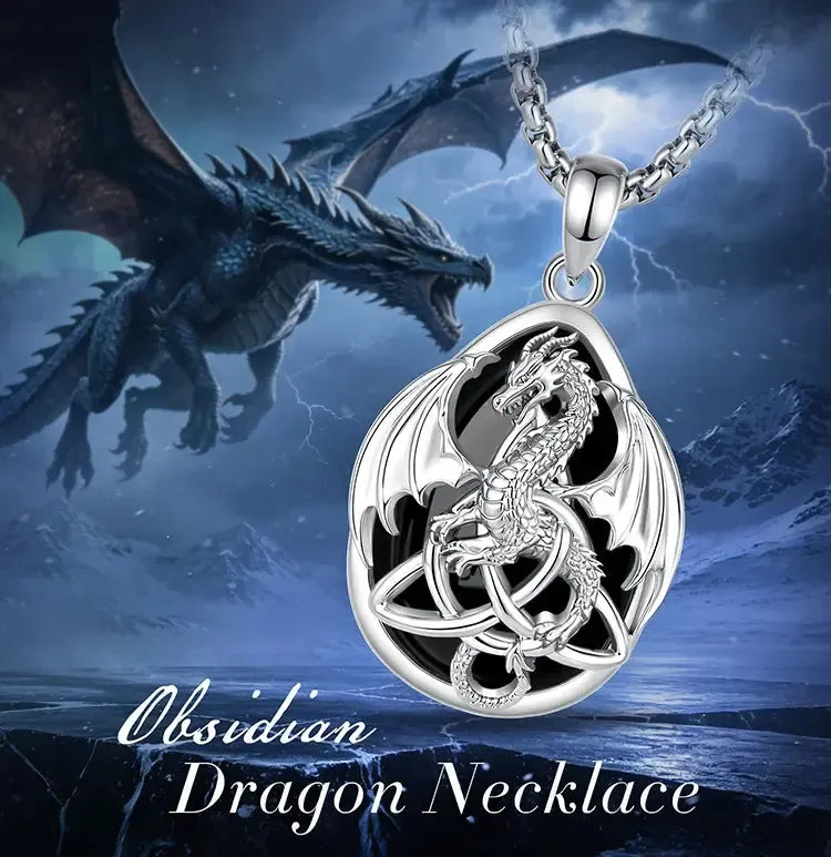 Obsidian Dragon Witch Knot Necklace Celtic Amulet Pendant for Women-MoonChildWorld
