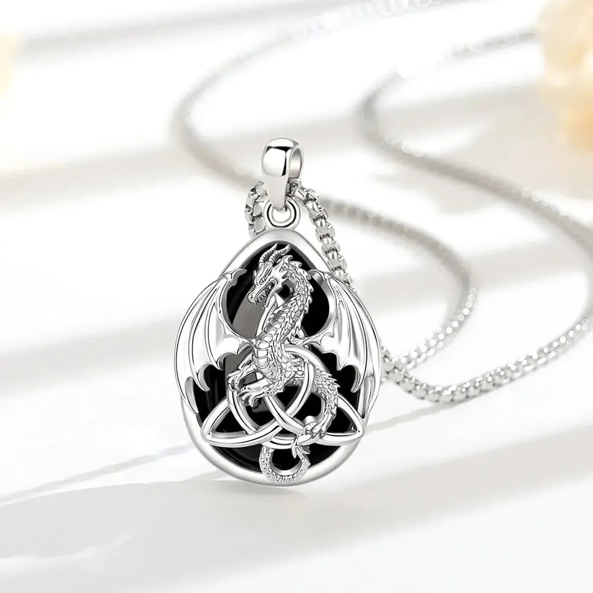 Obsidian Dragon Witch Knot Necklace Celtic Amulet Pendant for Women-MoonChildWorld
