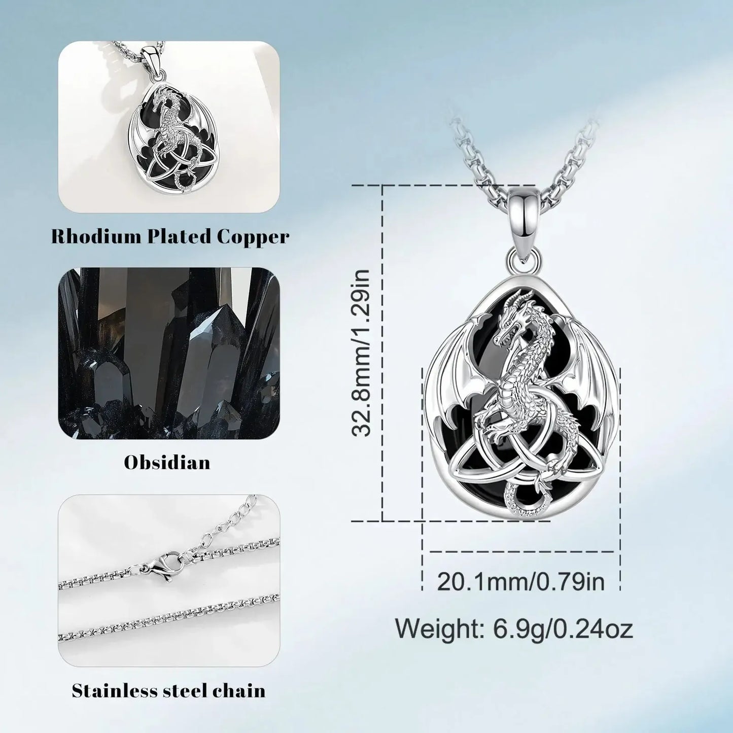 Obsidian Dragon Witch Knot Necklace Celtic Amulet Pendant for Women-MoonChildWorld