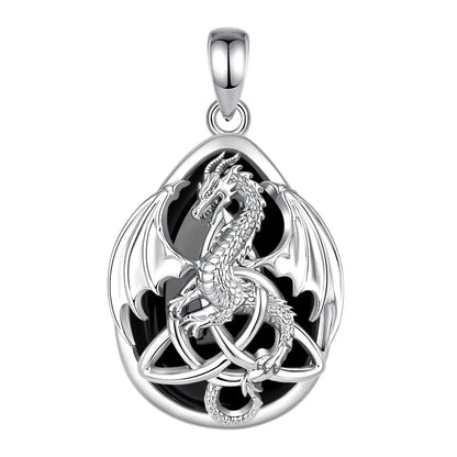 Obsidian Dragon Witch Knot Necklace Celtic Amulet Pendant for Women-MoonChildWorld