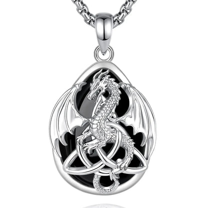 Obsidian Dragon Witch Knot Necklace Celtic Amulet Pendant for Women-MoonChildWorld
