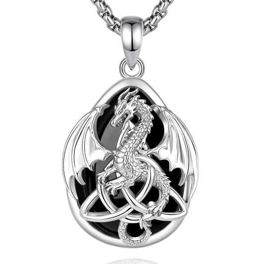 Obsidian Dragon Witch Knot Necklace Celtic Amulet Pendant for Women-MoonChildWorld
